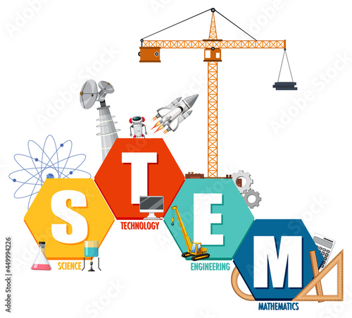 STEM education logo banner with learning icon elements