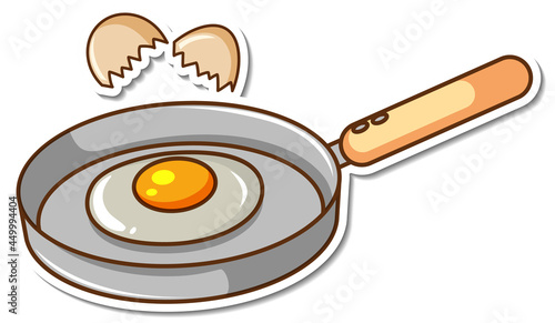Sticker fried egg in a pan on white background