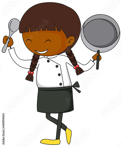Little chef cartoon character in doodle style isolated