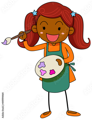 Little artist holding colour palette cartoon character isolated