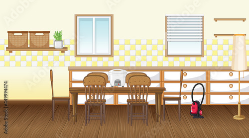 Dining room interior design with furniture