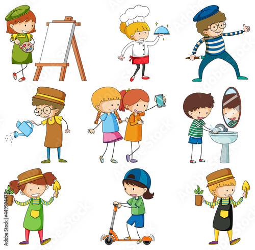Set of different doodle kids cartoon character