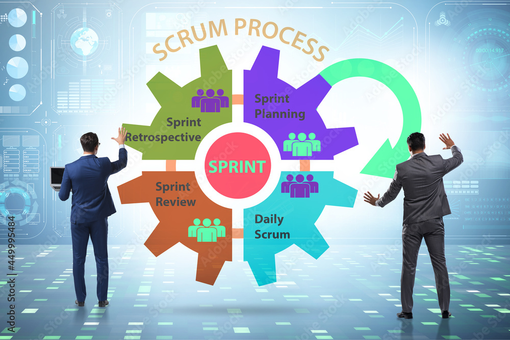 Scrum process illustration with businessman Scrum process illustration with businessman