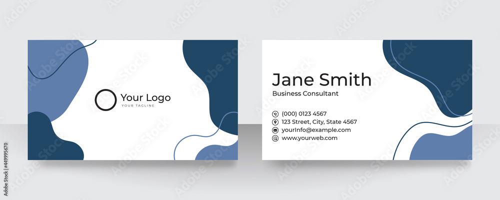 Modern blue and white business card design. Modern business card template blue black colors. Flat design vector abstract creative - Vector
