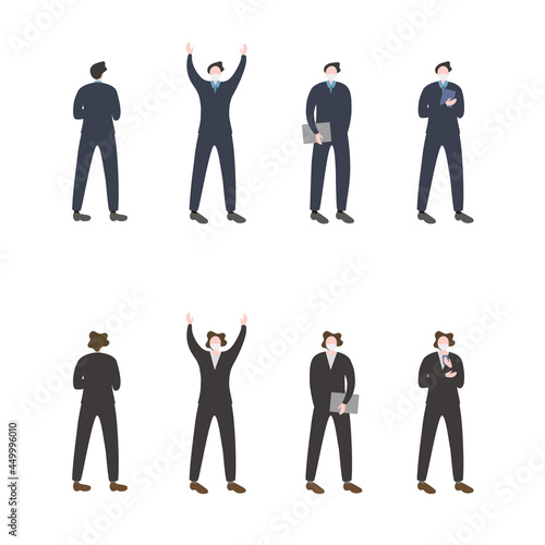 就活／ビジネスウーマン／新卒社会人／男性実業家のスーツ姿マスク男性のイラストイメージ