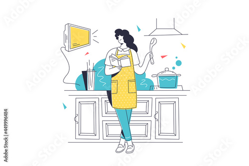 Woman cooking meal on kitchen