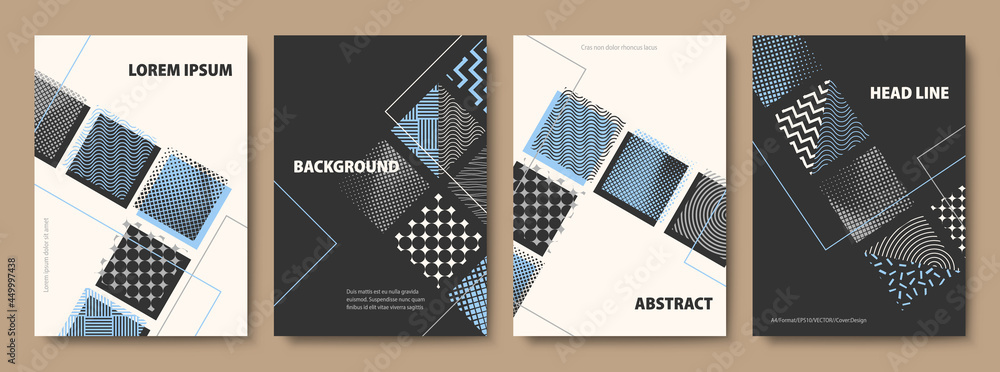 Set of Geometric Backgrounds. Collage Style Cover Design Templates. Vector Flat Illustration. - obrazy, fototapety, plakaty 