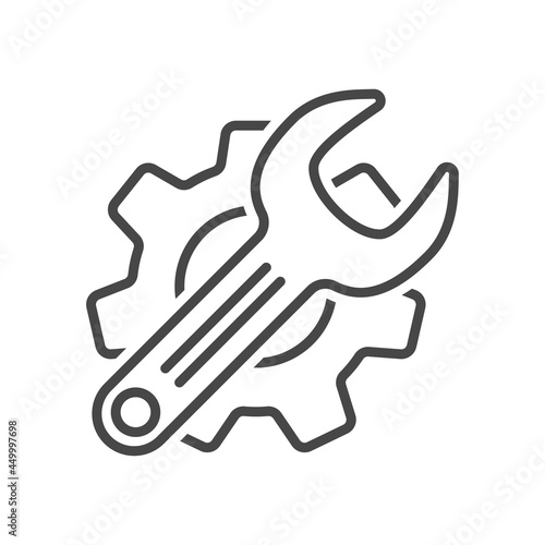 Gear and wrench vector in simple line style suitable for repair icon