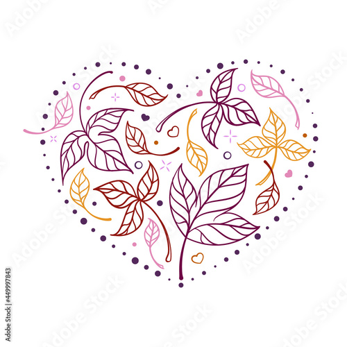 Autumn leaves heart shape. Autumnal heart print.