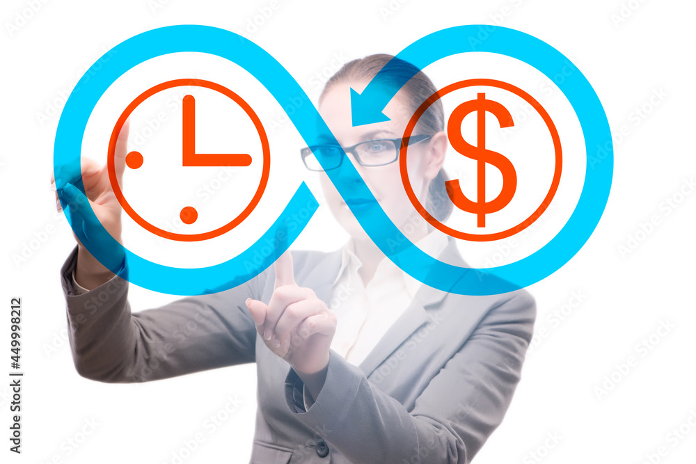 Businesswoman in time is money concept