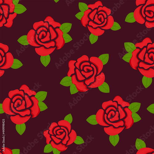 Romantic red roses rockabilly style seamless vector pattern design
