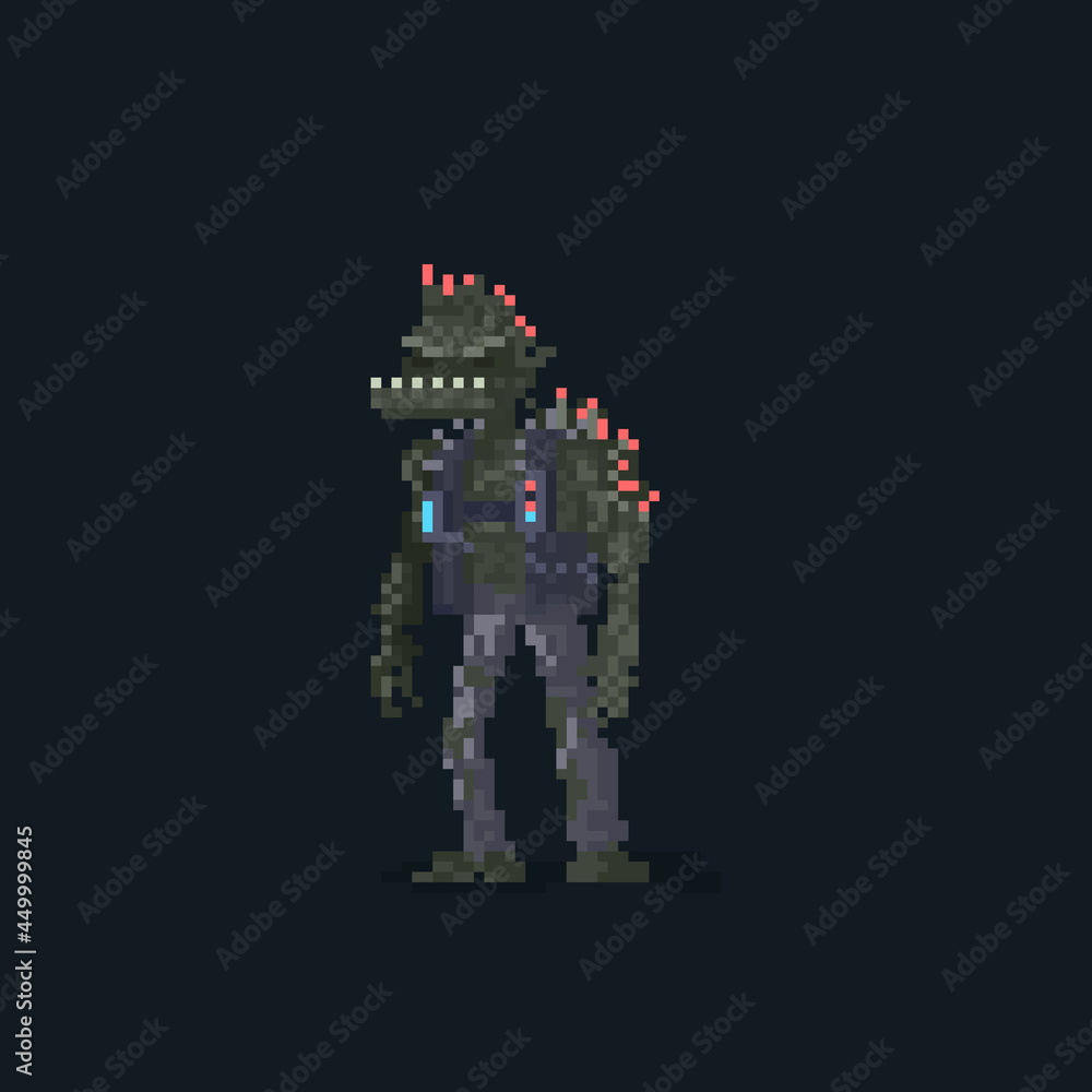 Pixel art punk fishman monster character.
