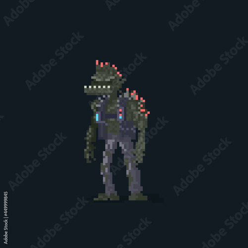 Pixel art punk fishman monster character.