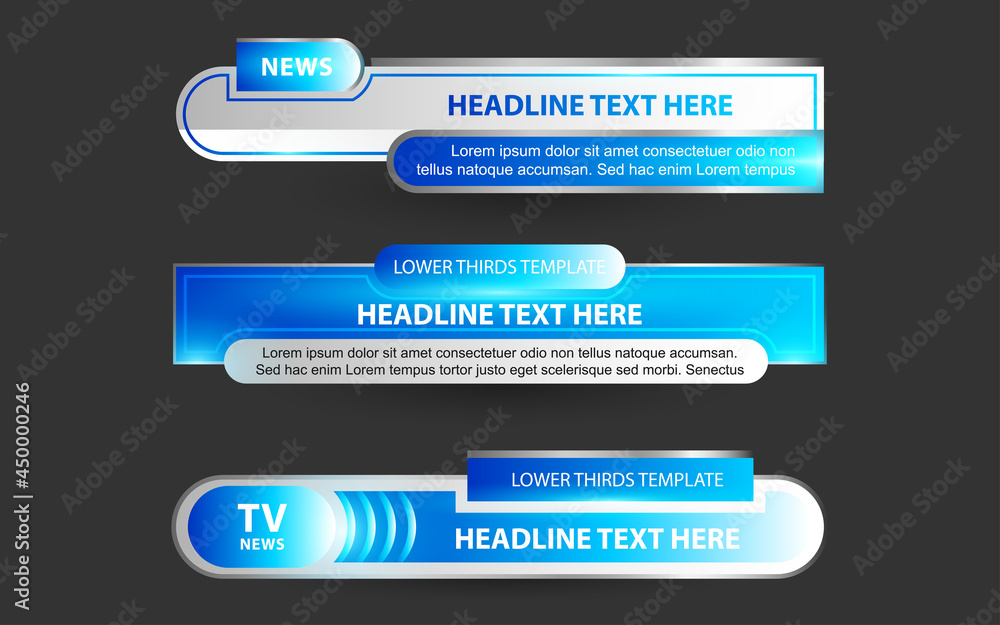 Set collection vector of Broadcast News Lower Thirds Template layout design banner for bar Headline news title, sport game in Television, Video and Media Set collection vector of Broadcast News Lower Thirds Template layout design banner for bar Headline news title, sport game in Television, Video and Media