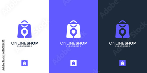Creative combine bag and pin location for online shop logo design