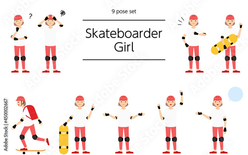 人物ポーズ9セット、スケーターの女の子