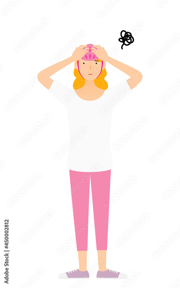 頭を抱えて悩むスケーターの女性