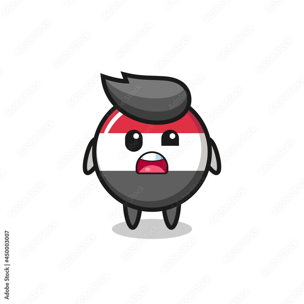 the shocked face of the cute yemen flag badge mascot