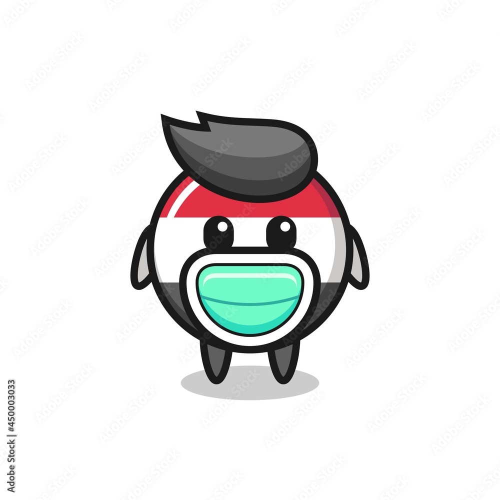 cute yemen flag badge cartoon wearing a mask