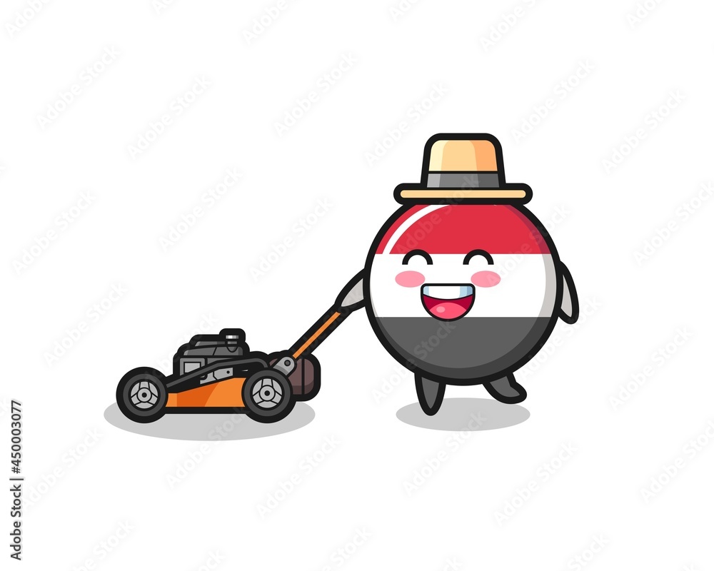 illustration of the yemen flag badge character using lawn mower illustration of the yemen flag badge character using lawn mower