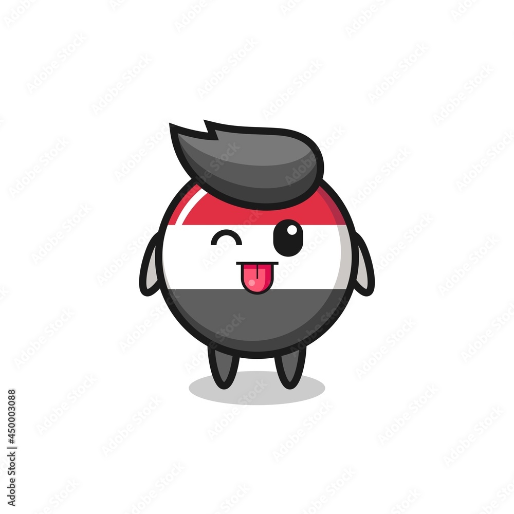 cute yemen flag badge character in sweet expression while sticking out her tongue