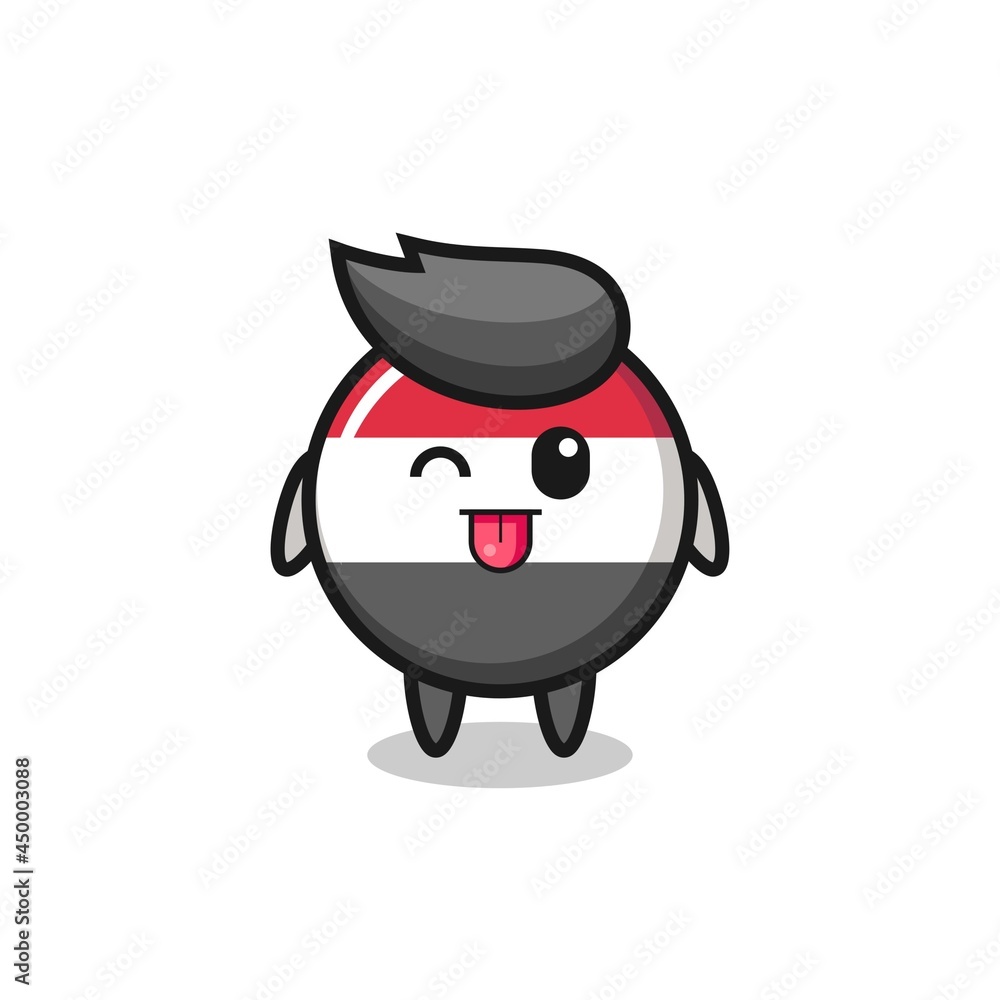 cute yemen flag badge character in sweet expression while sticking out her tongue cute yemen flag badge character in sweet expression while sticking out her tongue