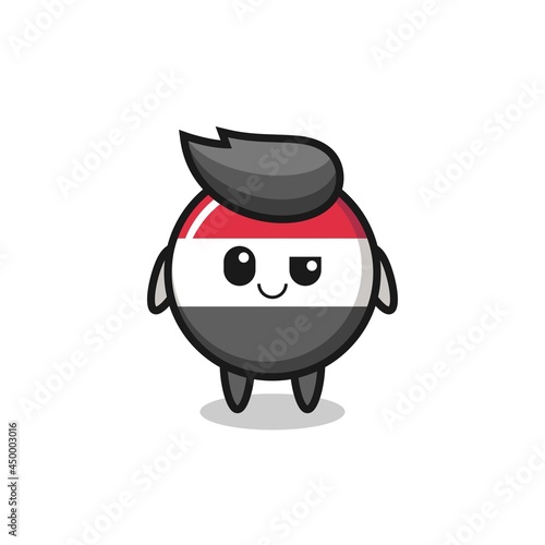 yemen flag badge cartoon with an arrogant expression