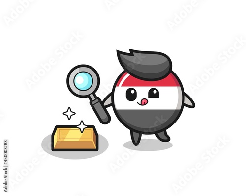 yemen flag badge character is checking the authenticity of the gold bullion