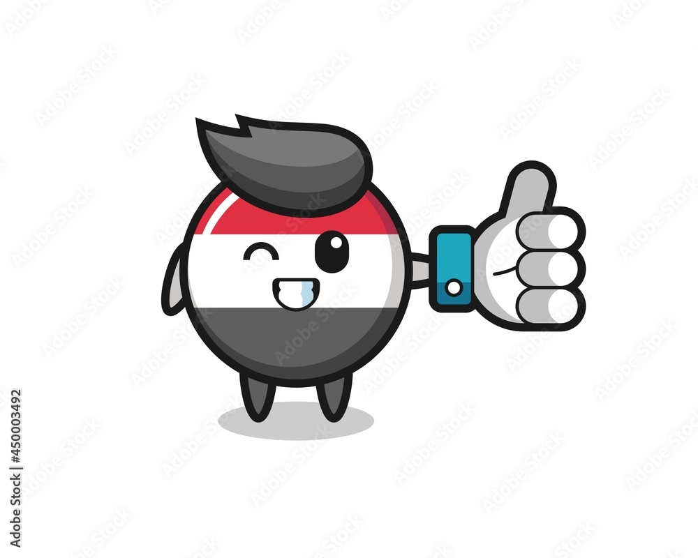 cute yemen flag badge with social media thumbs up symbol cute yemen flag badge with social media thumbs up symbol