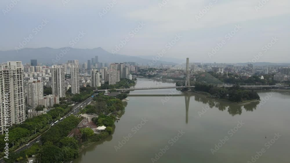 Aerial photography of Fuzhou's 3xianzhou bridge and modern architectural landscape Aerial photography of Fuzhou's 3xianzhou bridge and modern architectural landscape