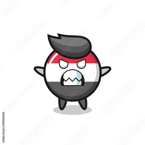 wrathful expression of the yemen flag badge mascot character