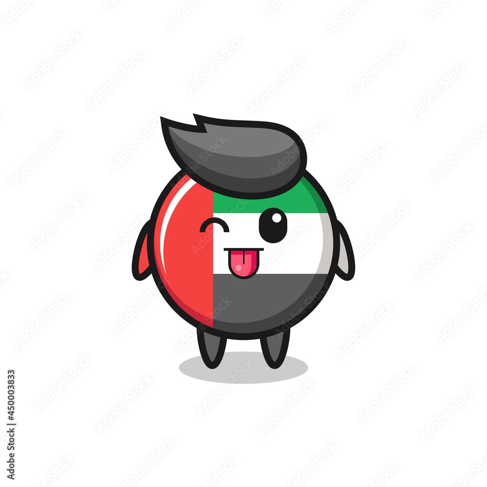 cute uae flag badge character in sweet expression while sticking out her tongue
