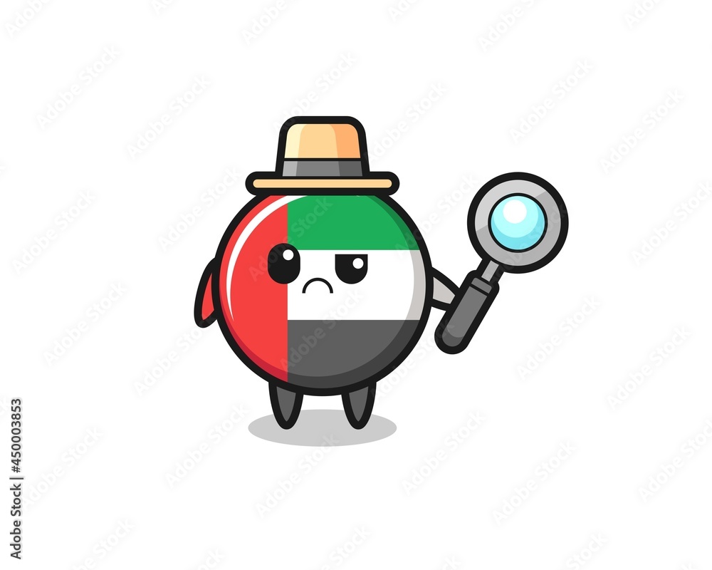 the mascot of cute uae flag badge as a detective