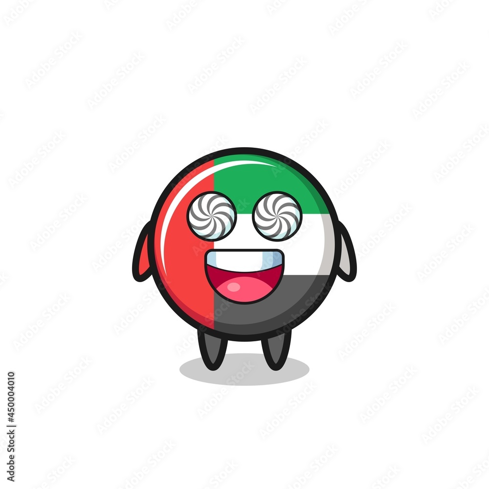cute uae flag badge character with hypnotized eyes cute uae flag badge character with hypnotized eyes