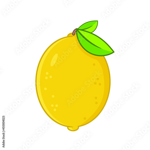 A whole lemon with leaves isolated on white. Flat design. Vector.