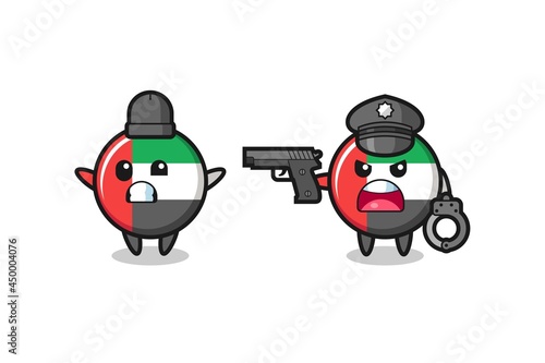 illustration of uae flag badge robber with hands up pose caught by police
