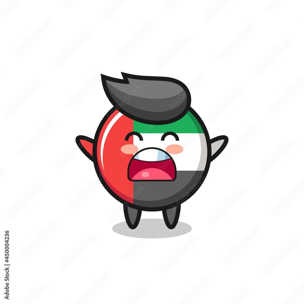 Obraz premium cute uae flag badge mascot with a yawn expression