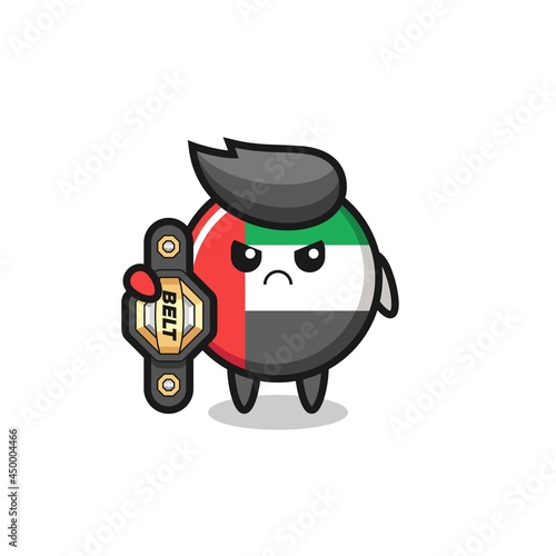 uae flag badge mascot character as a MMA fighter with the champion belt