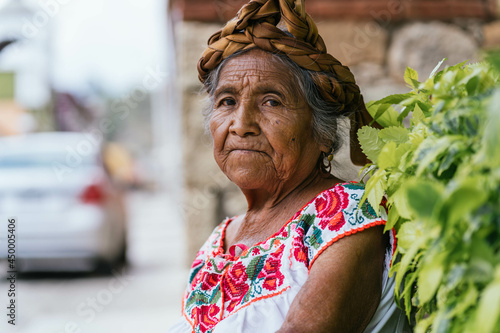 Latin old woman in Oaxaca. Old town center photo