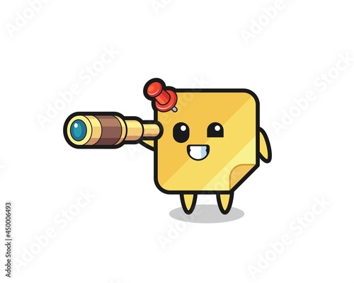 cute sticky notes character is holding an old telescope