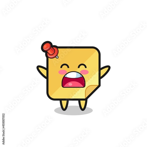 cute sticky notes mascot with a yawn expression