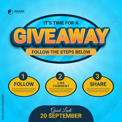 Giveaway steps with editable 3d text effect font for social media post with 3 steps to win 