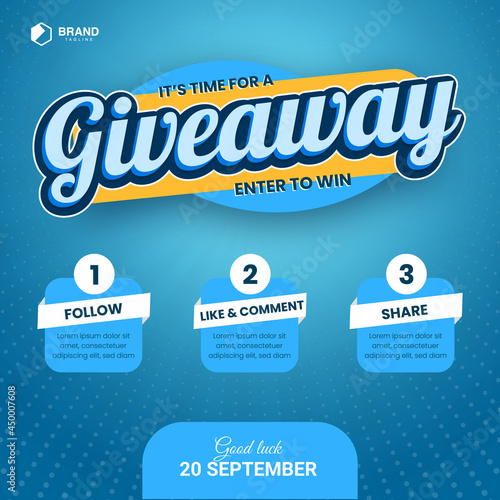 Giveaway steps with editable 3d text effect font for social media post with 3 steps to win 