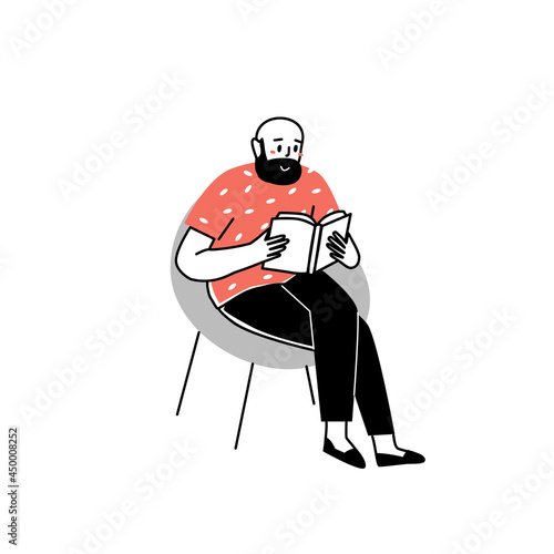 Person is reading a book. Or student studying and preparing for examination. Book lovers, readers, modern literature fans isolated on white background. Flat cartoon vector illustration.