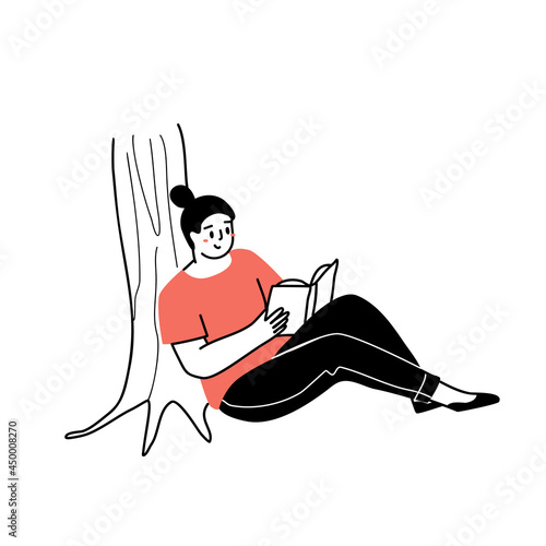Person is reading a book. Or student studying and preparing for examination. Book lovers, readers, modern literature fans isolated on white background. Flat cartoon vector illustration.