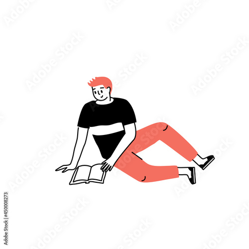 Person is reading a book. Or student studying and preparing for examination. Book lovers, readers, modern literature fans isolated on white background. Flat cartoon vector illustration.