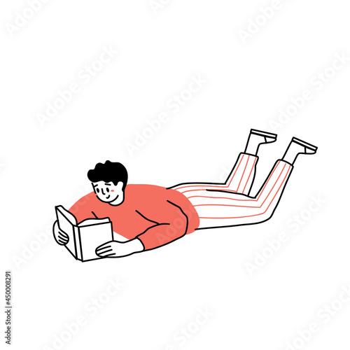 Person is reading a book. Or student studying and preparing for examination. Book lovers, readers, modern literature fans isolated on white background. Flat cartoon vector illustration.