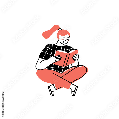 Person is reading a book. Or student studying and preparing for examination. Book lovers, readers, modern literature fans isolated on white background. Flat cartoon vector illustration.