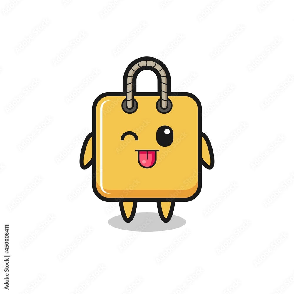 cute shopping bag character in sweet expression while sticking out her tongue cute shopping bag character in sweet expression while sticking out her tongue