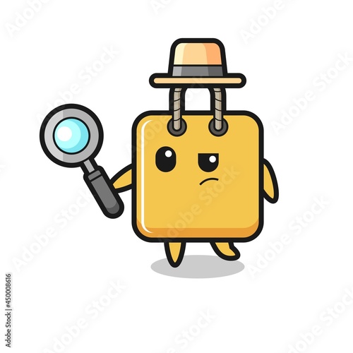 shopping bag detective character is analyzing a case